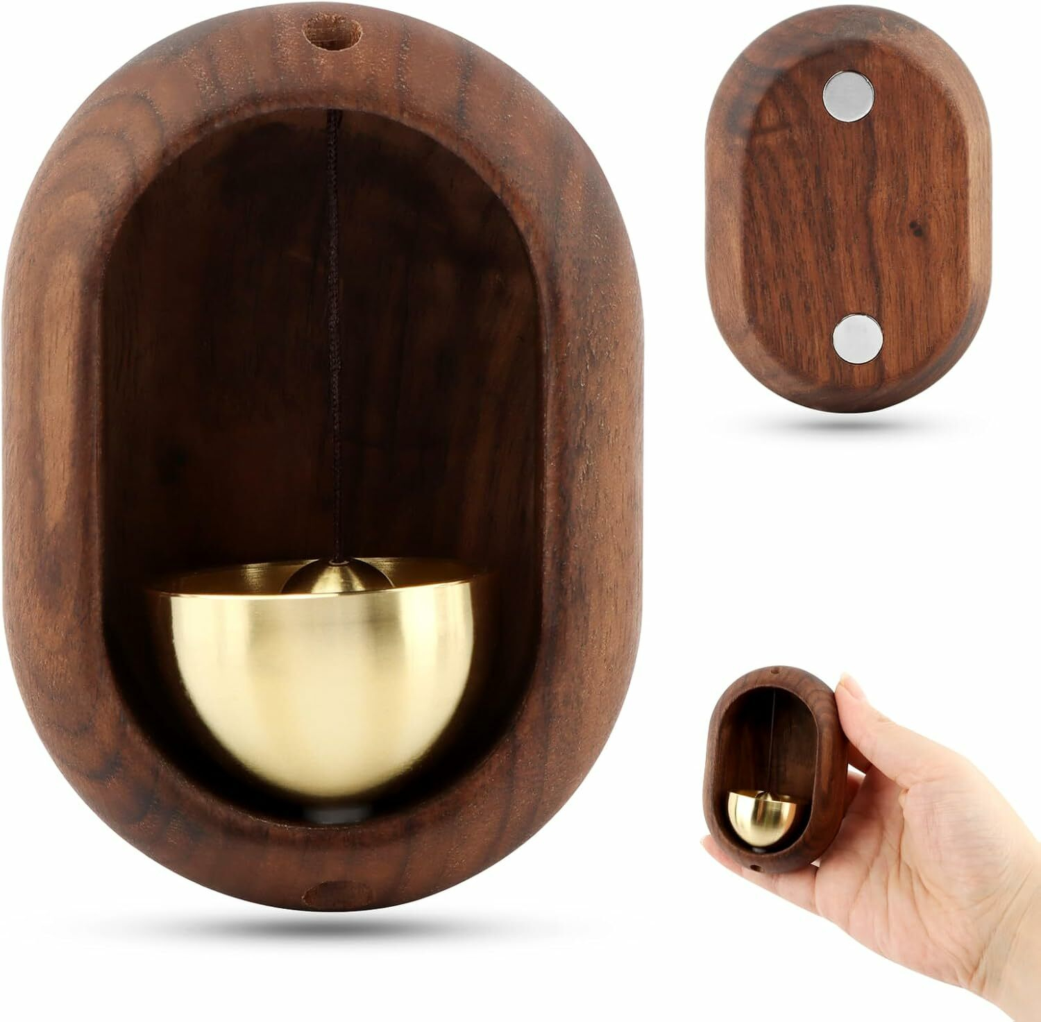 Oval Magnetic Hanging Door Bell, Loud Sound Wooden Zen Grip Doorbell Chime, Hanging Wood Shop Keeper Bells for Business Door Opening, Entrance Decoration (Black Walnut) (2)